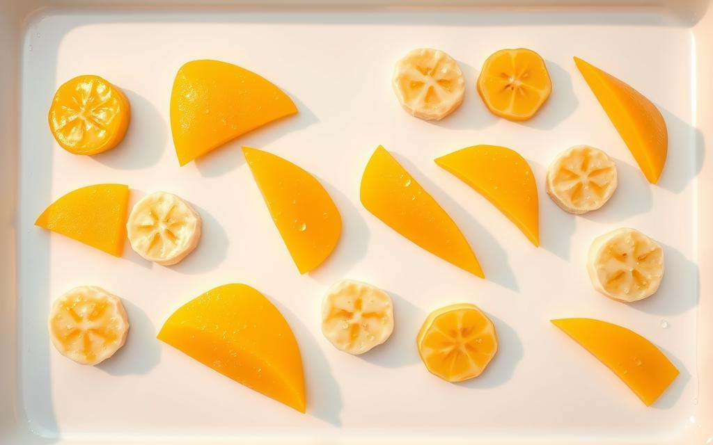 Frozen mango and banana slices