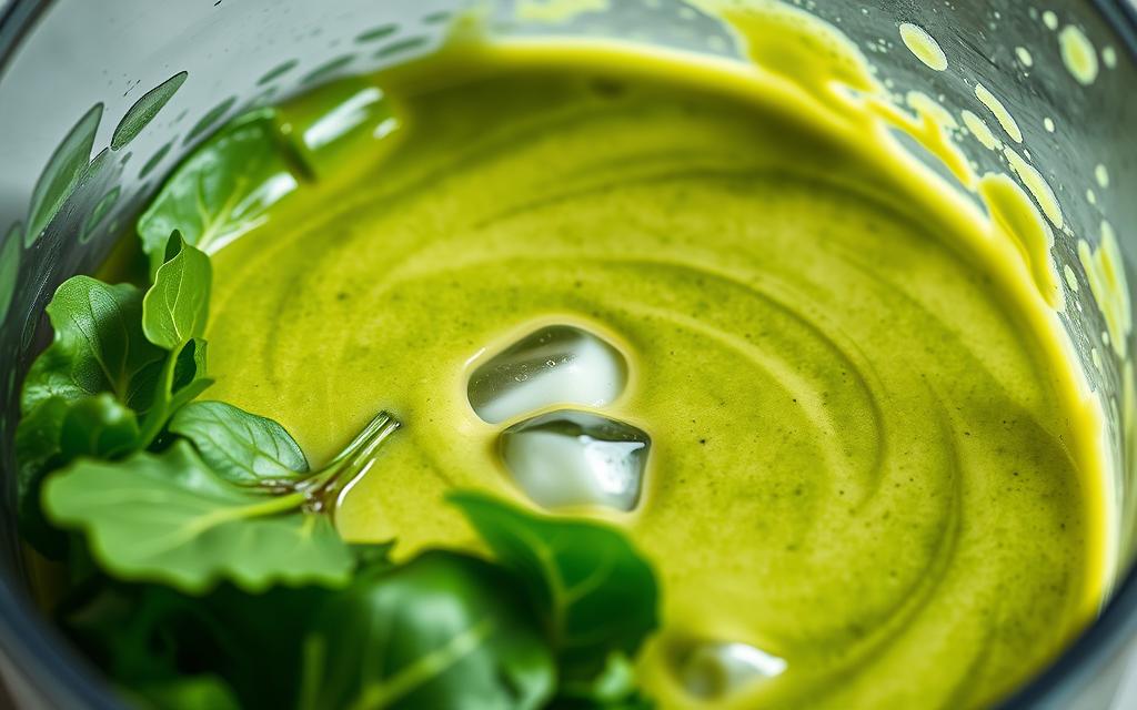spinach and kale in a green smoothie