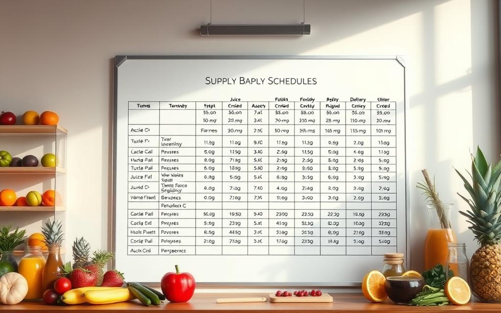 what is needed to create a supply schedule for a fruit smoothie shop?